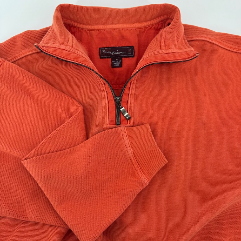 Tommy Bahama Golf Mens Orange 1/4 Zip Cotton Ribbed Pullover Sweater‎ Size M